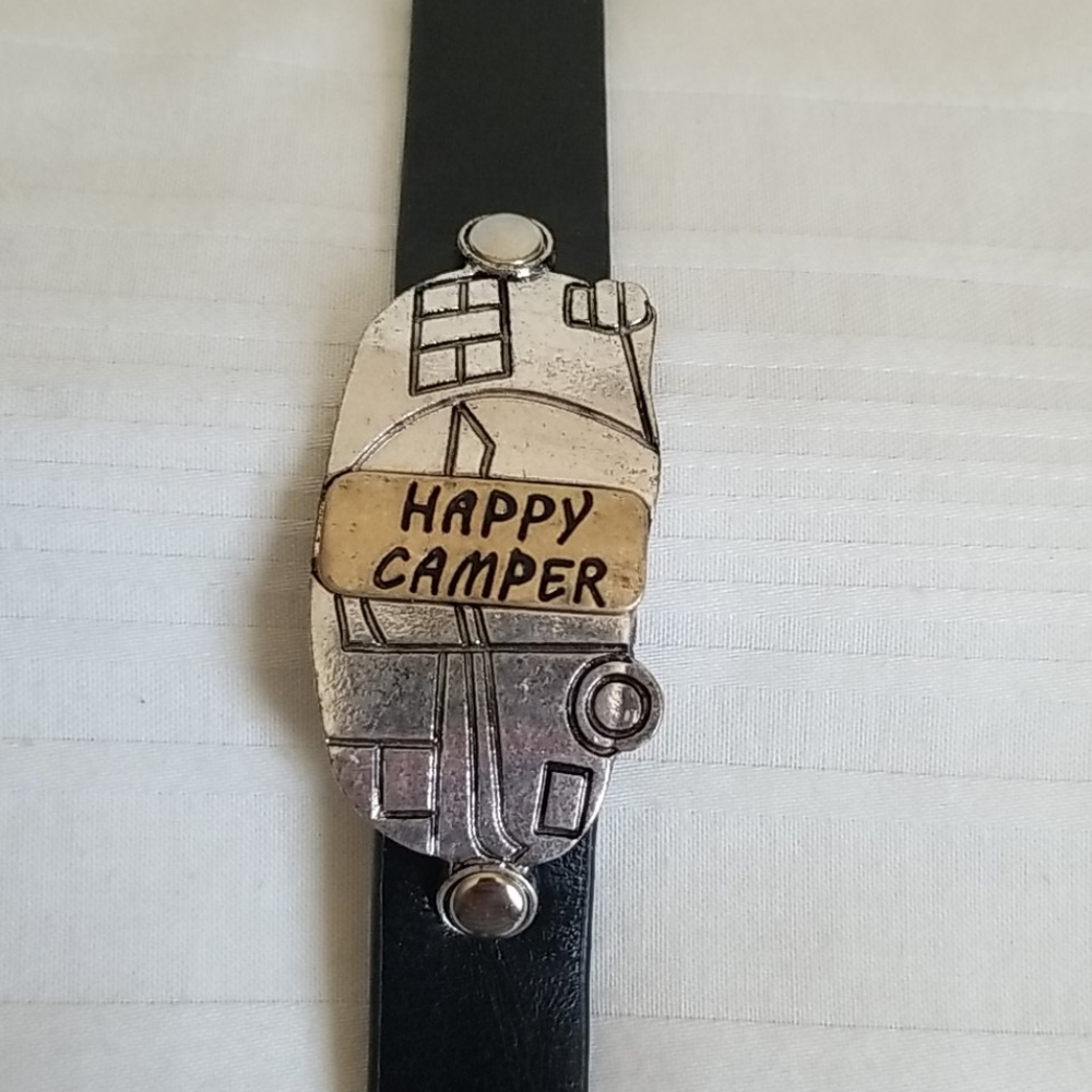 HAPPY CAMPER Gold Silver Leather Bracelet